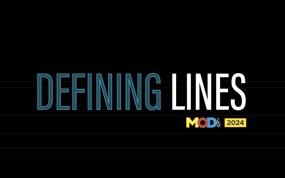 A screenshot of the Modfest 2024 site homepage, showing a dark background with the colored text 